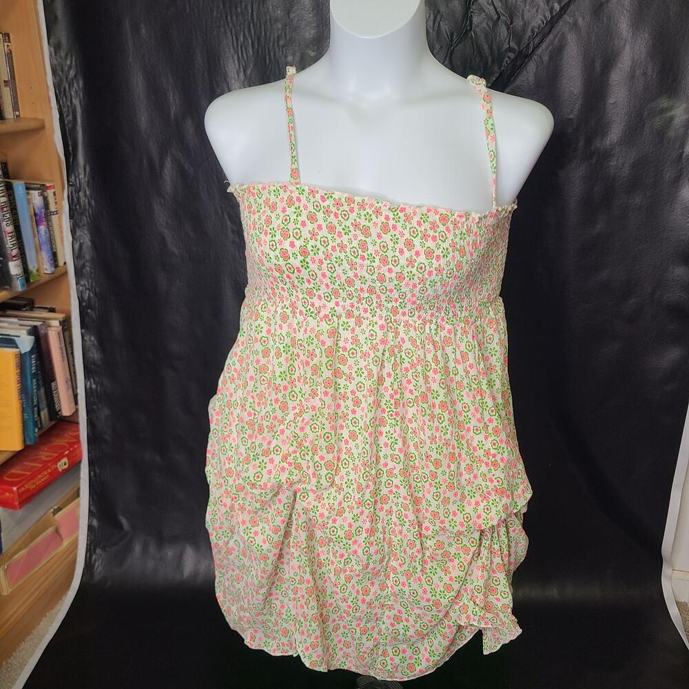 Olsenboye ruched tank top sundress white  green pink size large